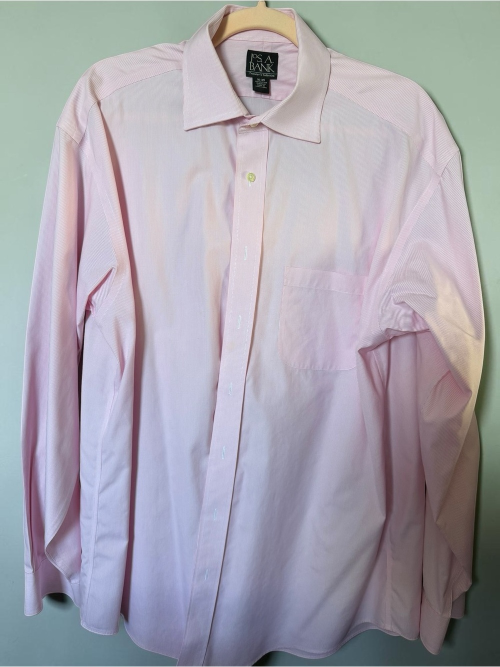 Jos. A. Bank Pink Stripe Dress Shirt Men 16-35 Traveler Collection Button Cotton